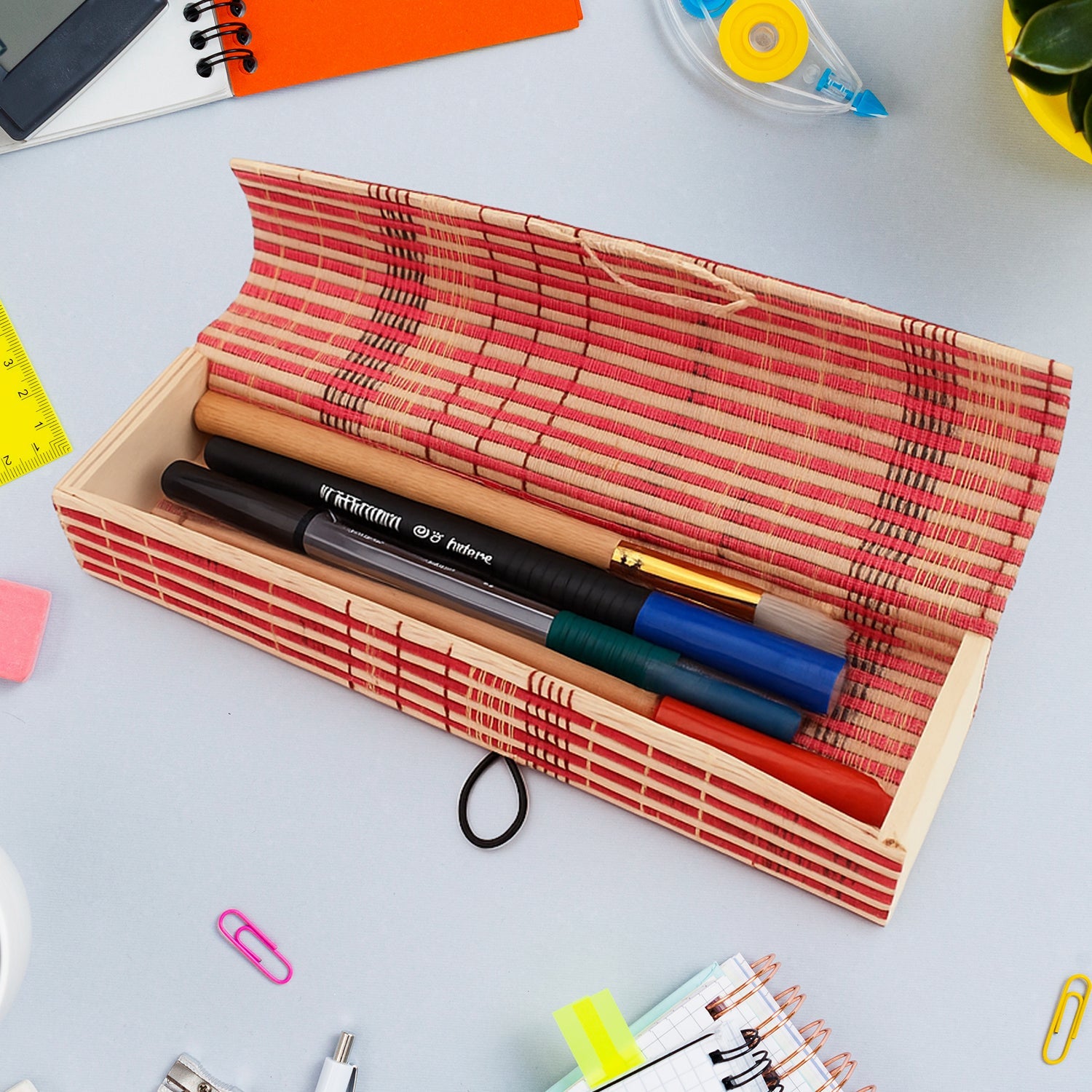 Multi-Purpose Handcrafted Bamboo Mat Style Pen Pencil & Makeup Box (1 Pc) Multi-Purpose Handcrafted Bamboo Mat Style Pen Pencil & Makeup Box (1 Pc)